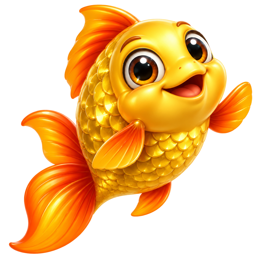 Cheerful golden fish mascot